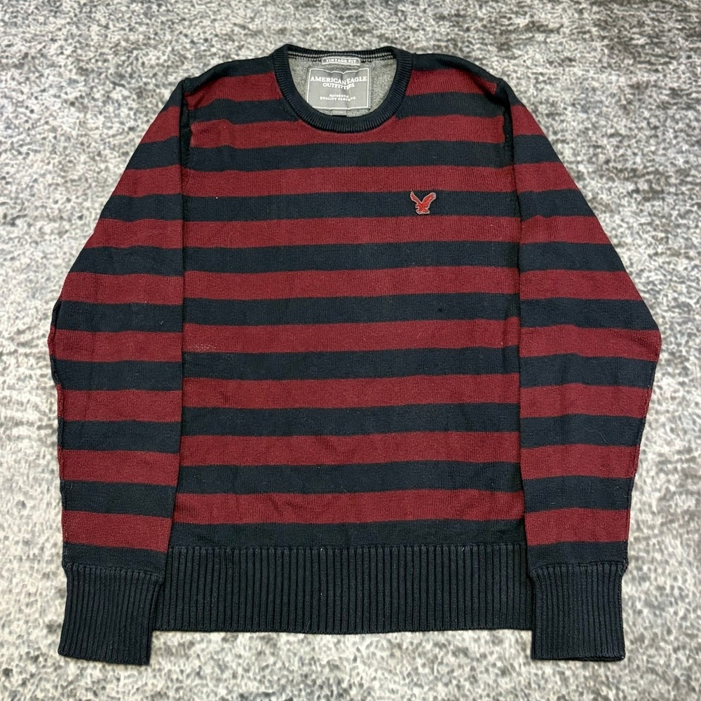American Eagle Outfitters Striped Sweater Mens Large Red Blue Cotton Wool‎ Y2K